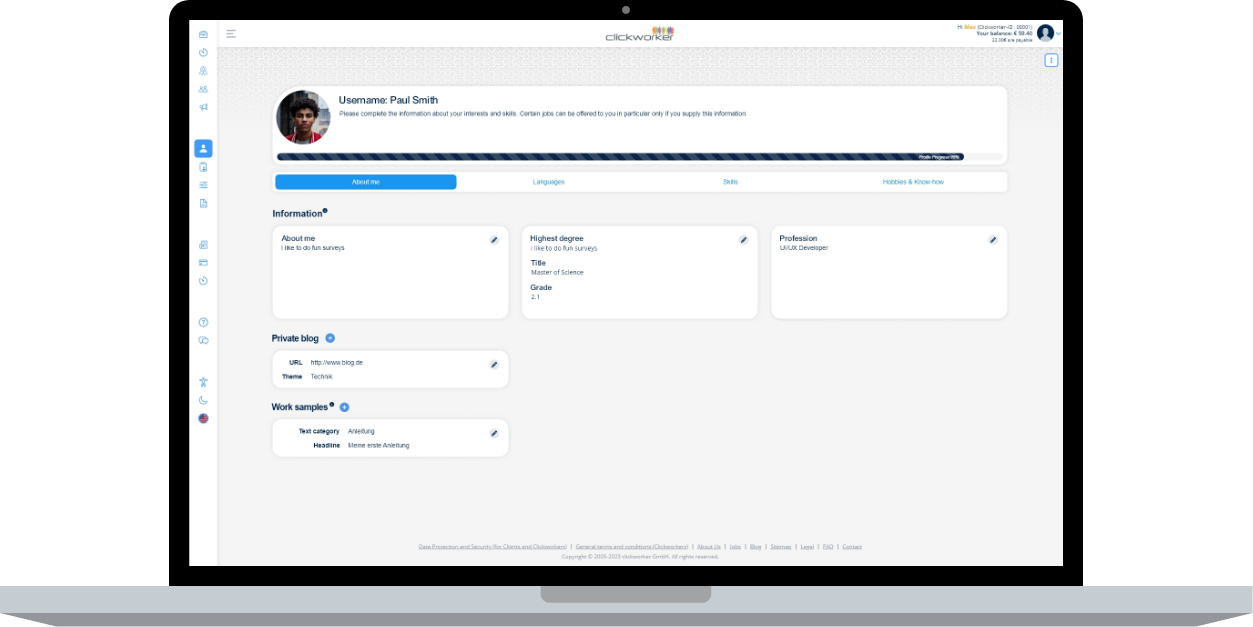 Clickworker App - Desktop